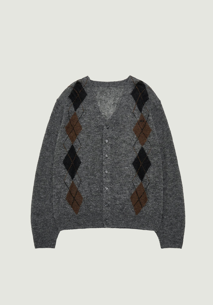 UNA ARGYLE V-NECK CARDIGAN