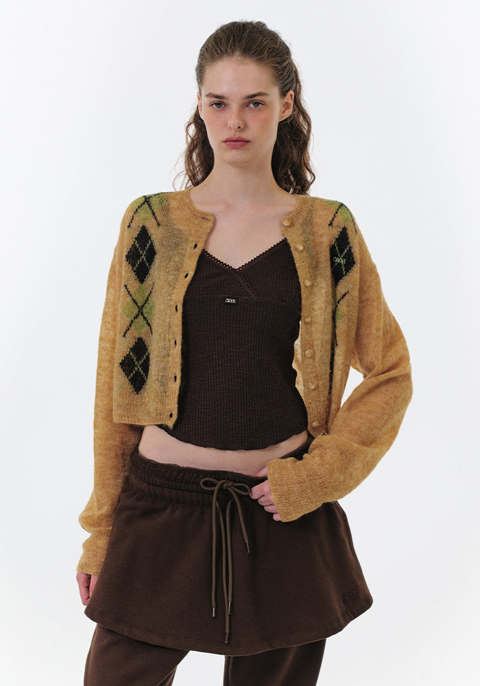 UNA ARGYLE CROP CARDIGAN