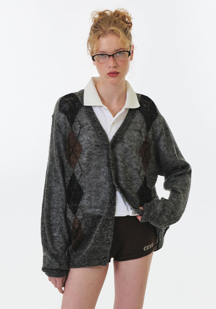 UNA ARGYLE V-NECK CARDIGAN
