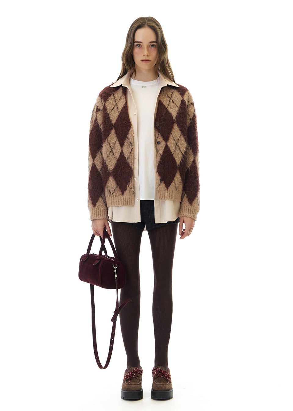 ARIA BRUSHED ARGYLE CARDIGAN (発送予定: 2025年12月中旬〜