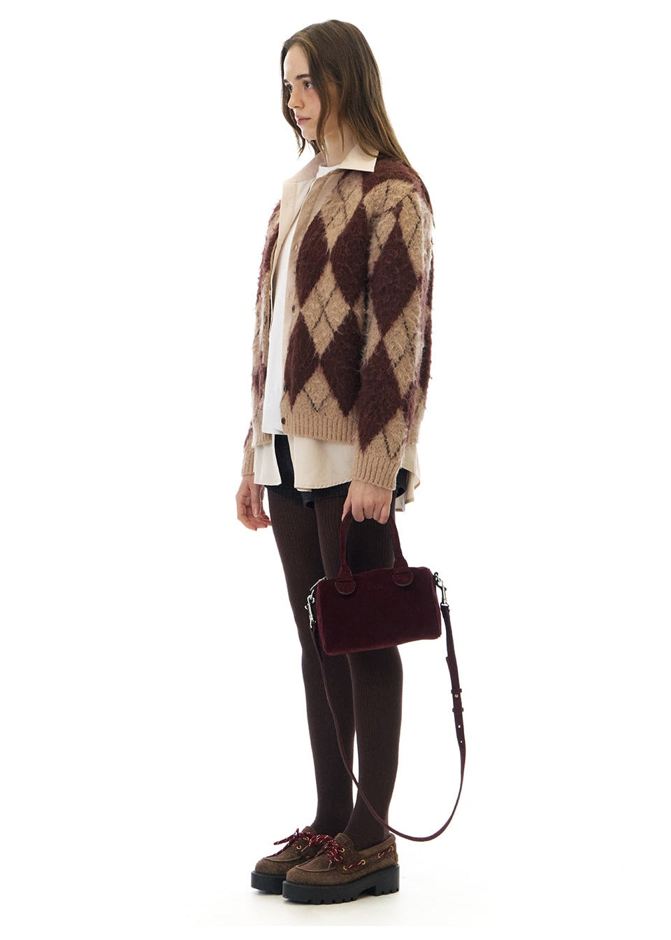 ARIA BRUSHED ARGYLE CARDIGAN (発送予定: 2025年12月中旬〜