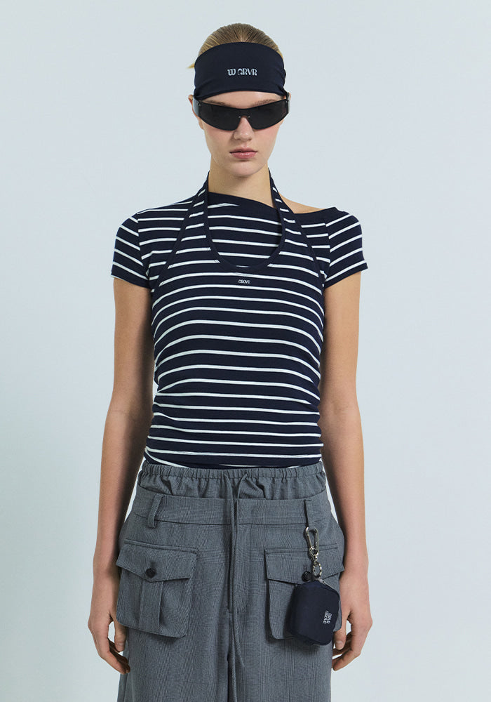 SERA STRIPE OFF-SHOULDER T-SHIRT