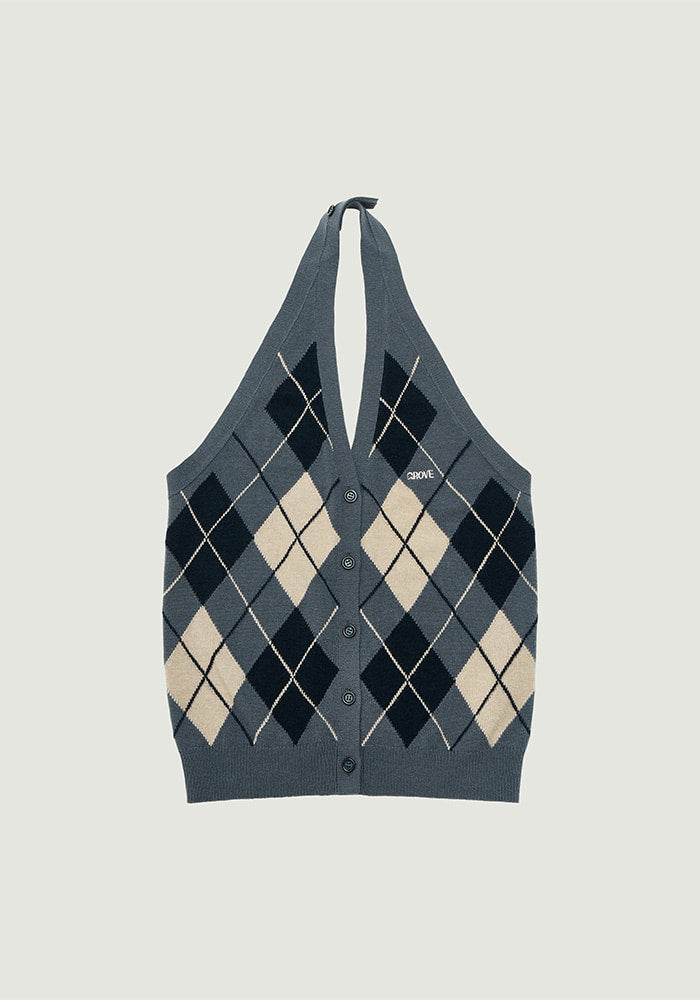 トップス GRVR GROVE MOMO ARGYLE HALTER KNIT MOMO ARGYLE HALTER KNIT – GRVR