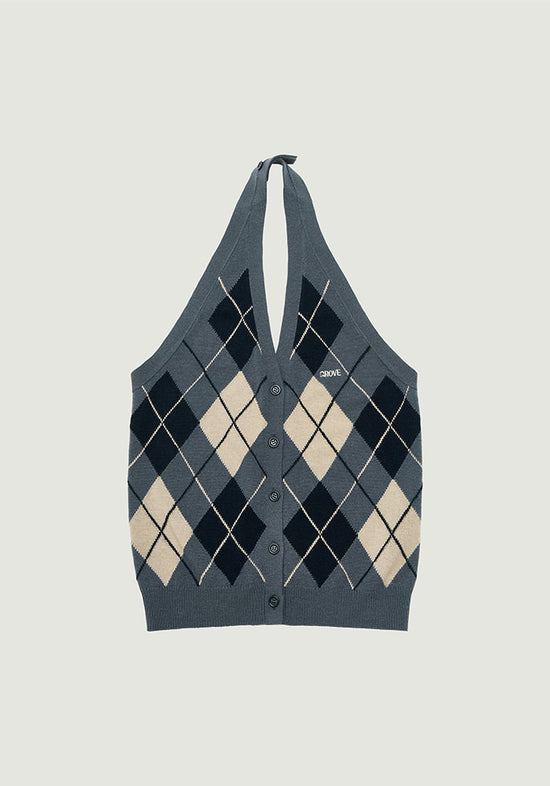 MOMO ARGYLE HALTER KNIT