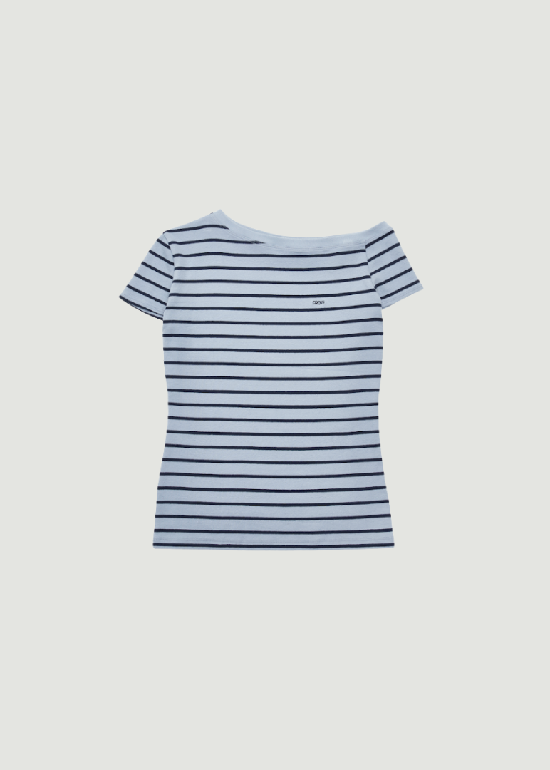 SERA STRIPE OFF-SHOULDER T-SHIRT