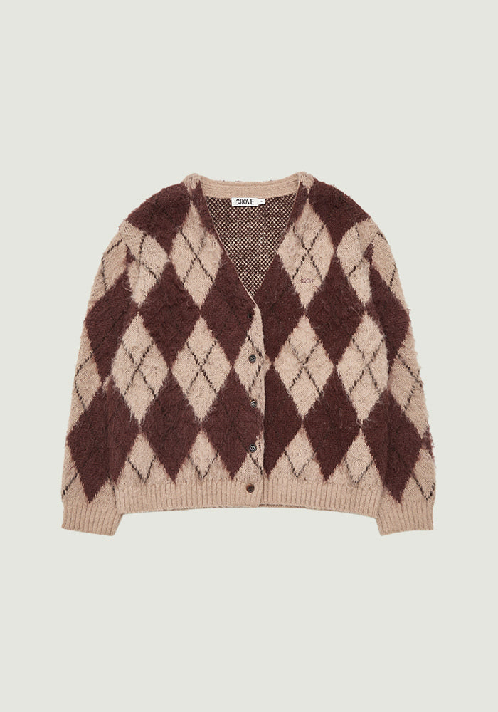 ARIA BRUSHED ARGYLE CARDIGAN (発送予定: 2025年12月中旬〜