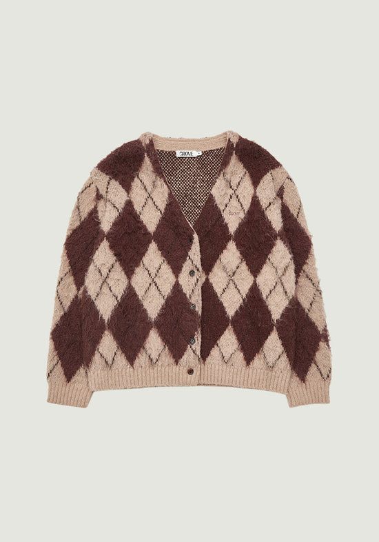 ARIA BRUSHED ARGYLE CARDIGAN (発送予定: 2025年12月中旬〜