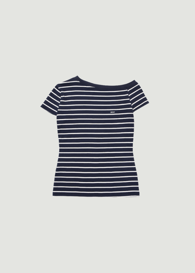 SERA STRIPE OFF-SHOULDER T-SHIRT