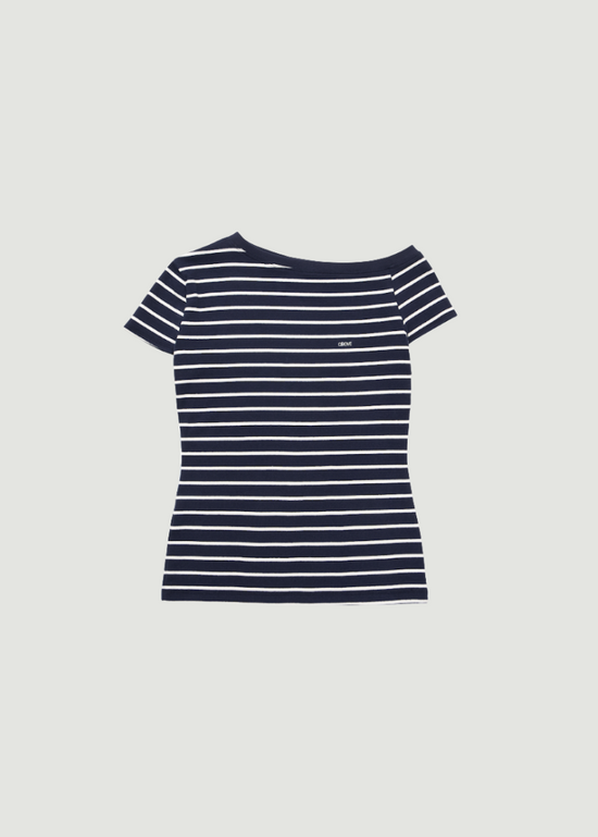 SERA STRIPE OFF-SHOULDER T-SHIRT