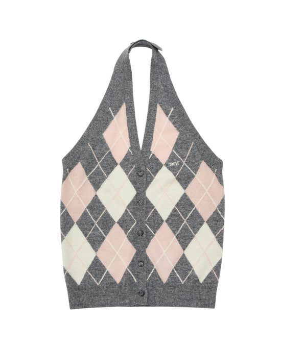 MOMO ARGYLE HALTER KNIT