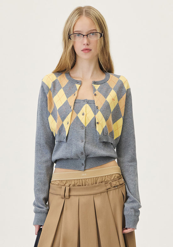 VENI ARGYLE CROP CARDIGAN