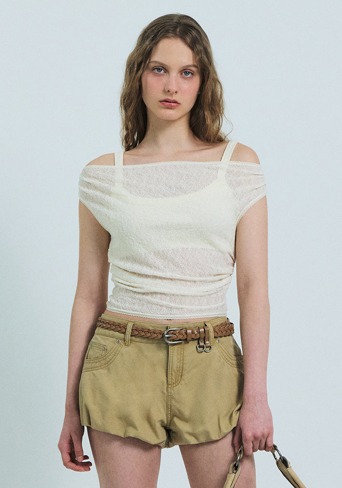 CLOUD LACE OFF-SHOULDER T-SHIRT