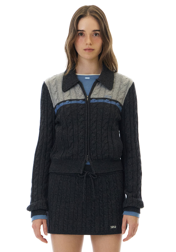 ZARIA CABLE KNIT ZIP-UP