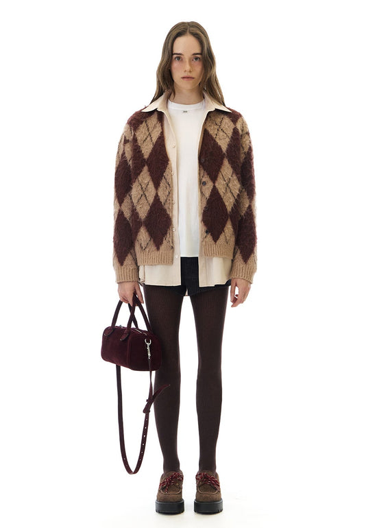 ARIA BRUSHED ARGYLE CARDIGAN (発送予定: 2025年12月中旬〜