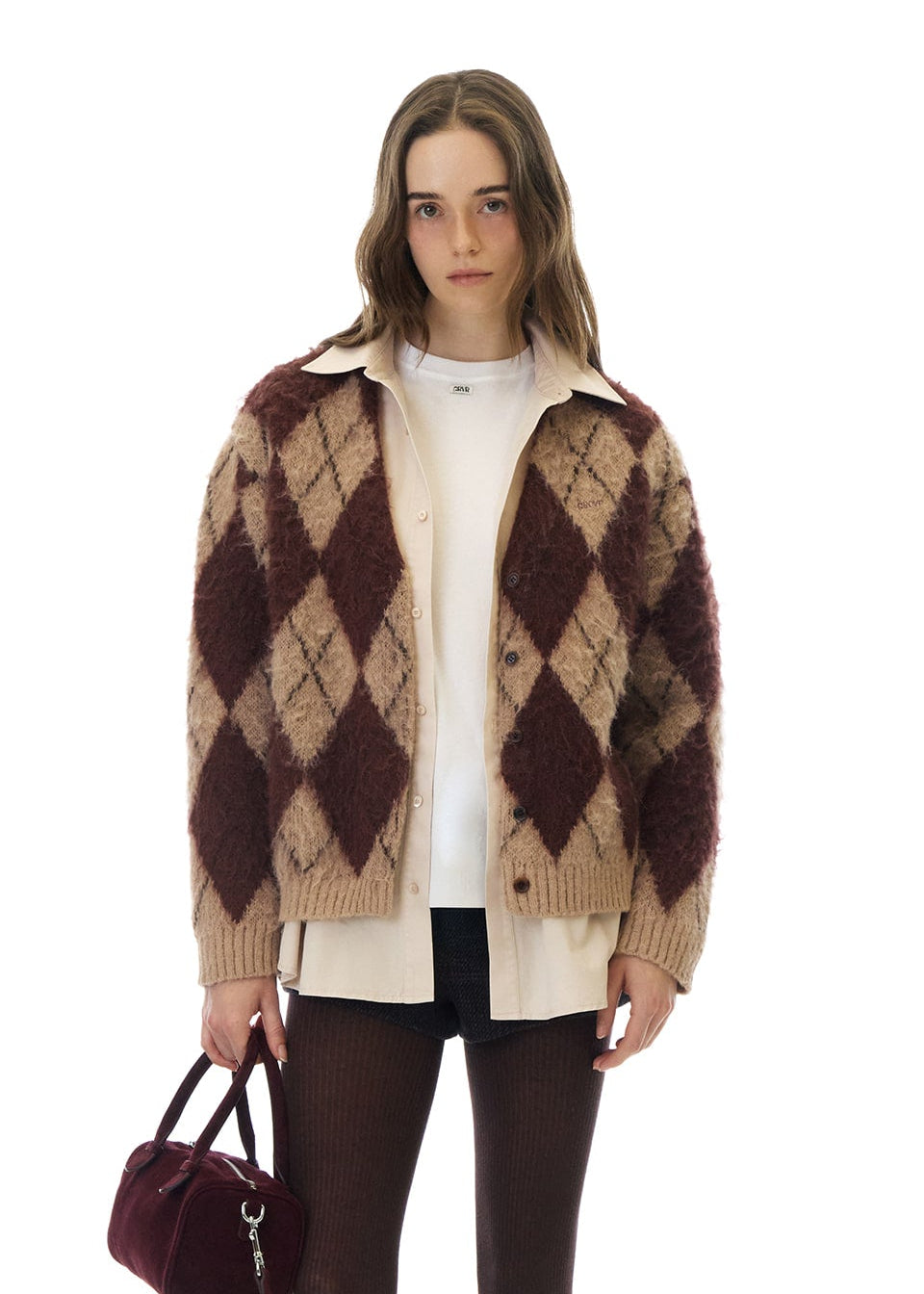 ARIA BRUSHED ARGYLE CARDIGAN (発送予定: 2025年12月中旬〜