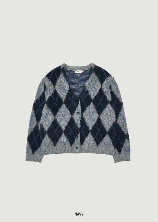 ARIA BRUSHED ARGYLE CARDIGAN (発送予定: 2025年12月中旬〜