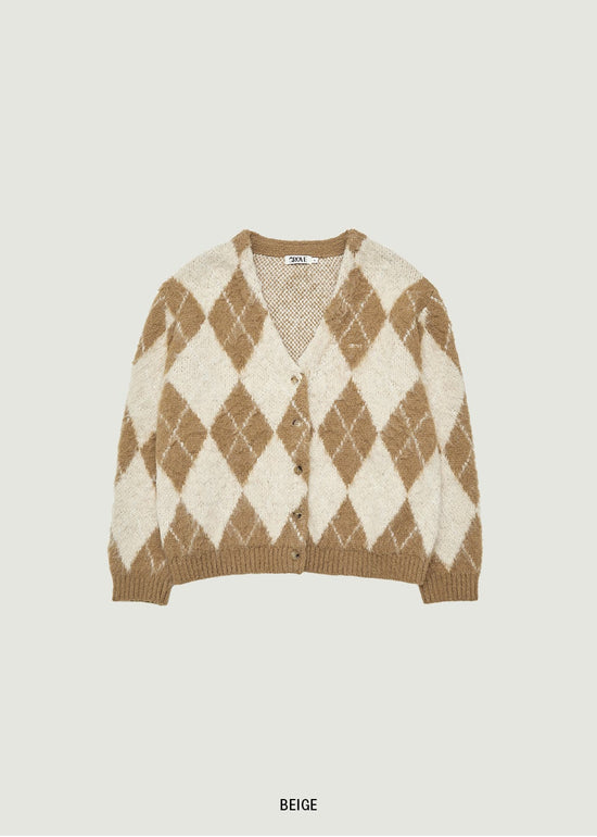 ARIA BRUSHED ARGYLE CARDIGAN (発送予定: 2025年12月中旬〜