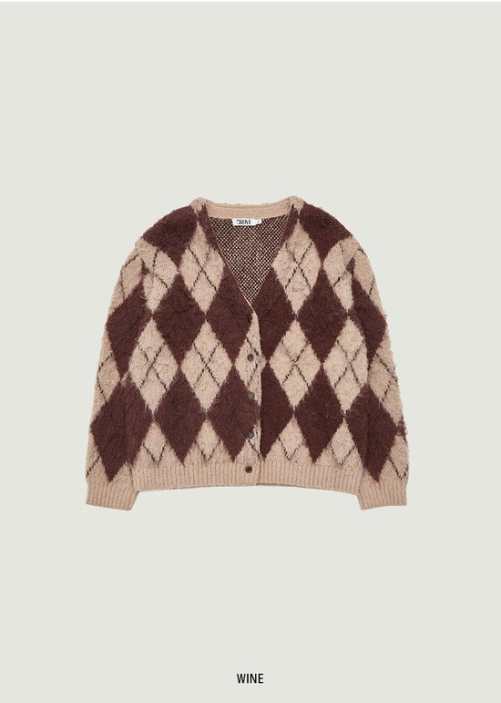 ARIA BRUSHED ARGYLE CARDIGAN (発送予定: 2025年12月中旬〜