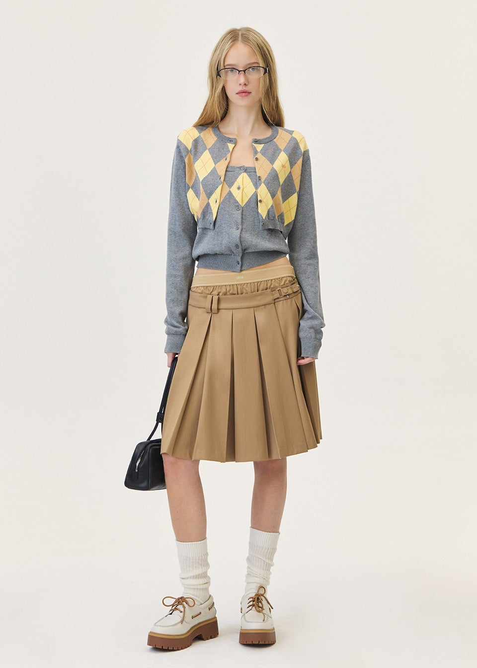 VENI ARGYLE CROP CARDIGAN