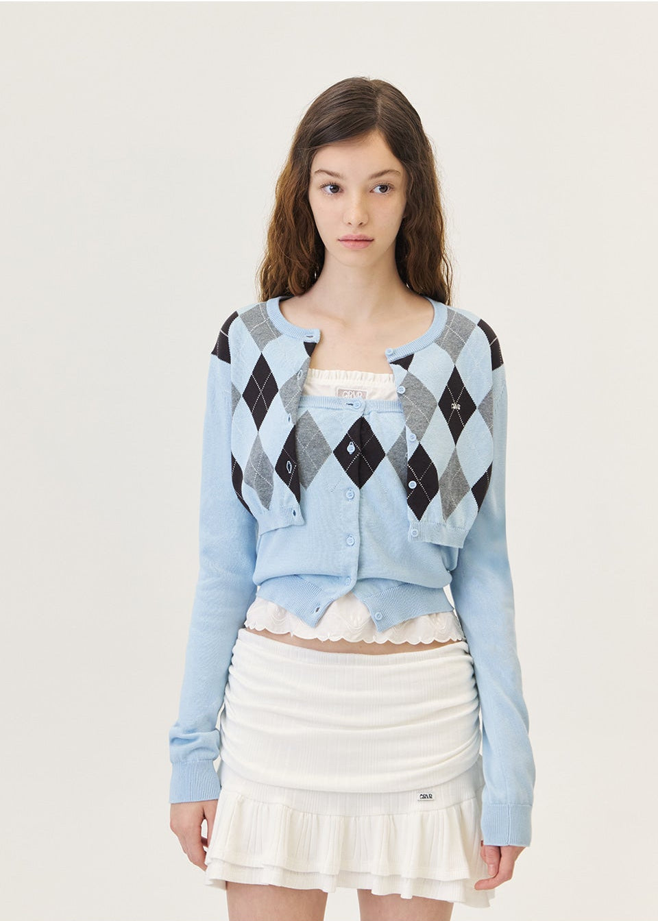 VENI ARGYLE CROP CARDIGAN