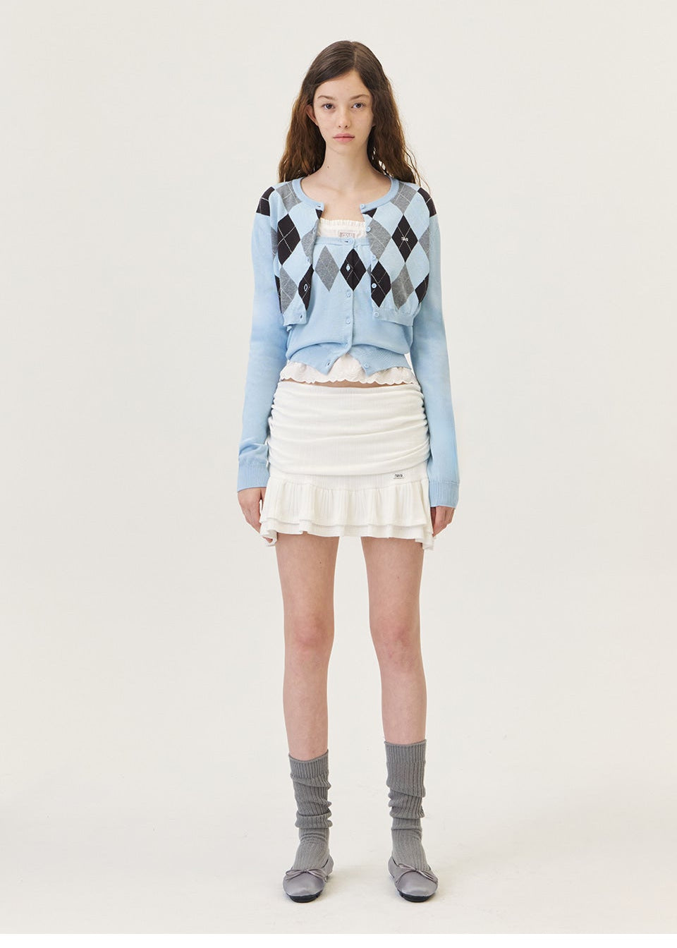 VENI ARGYLE CROP CARDIGAN