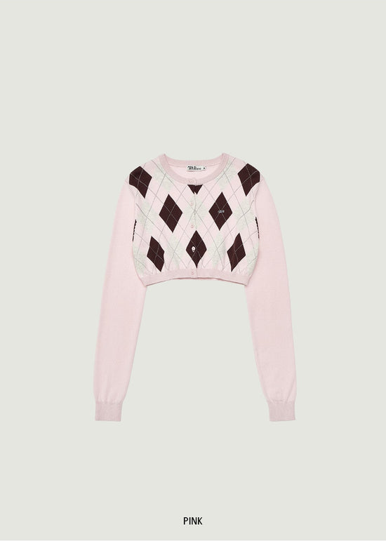 VENI ARGYLE CROP CARDIGAN