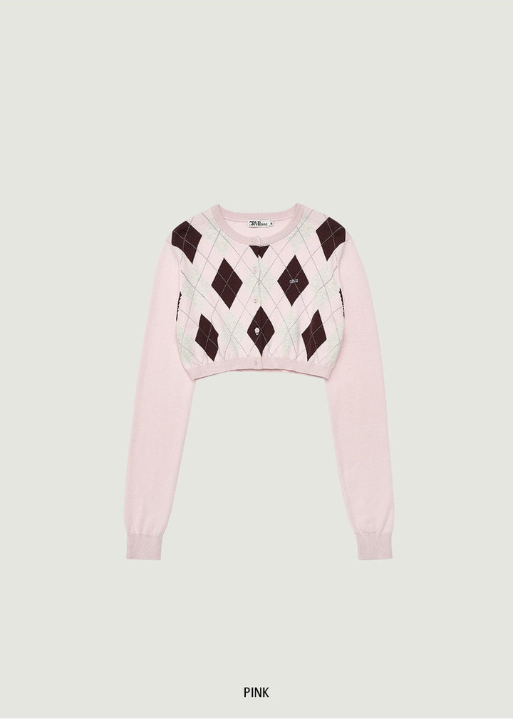 VENI ARGYLE CROP CARDIGAN