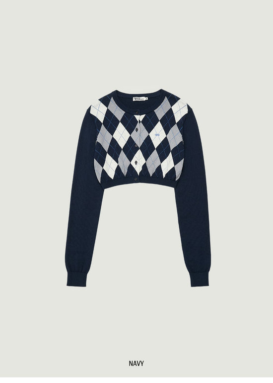 VENI ARGYLE CROP CARDIGAN