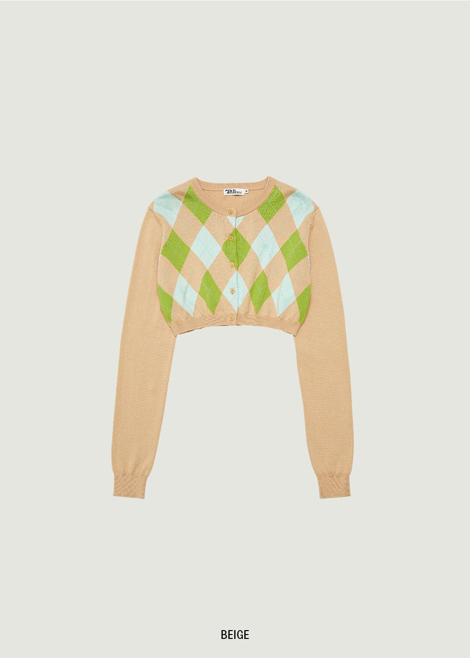 VENI ARGYLE CROP CARDIGAN