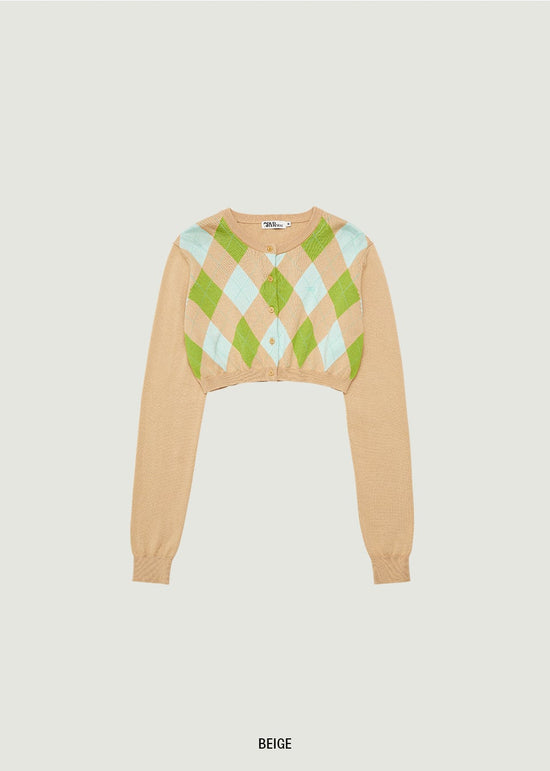 VENI ARGYLE CROP CARDIGAN