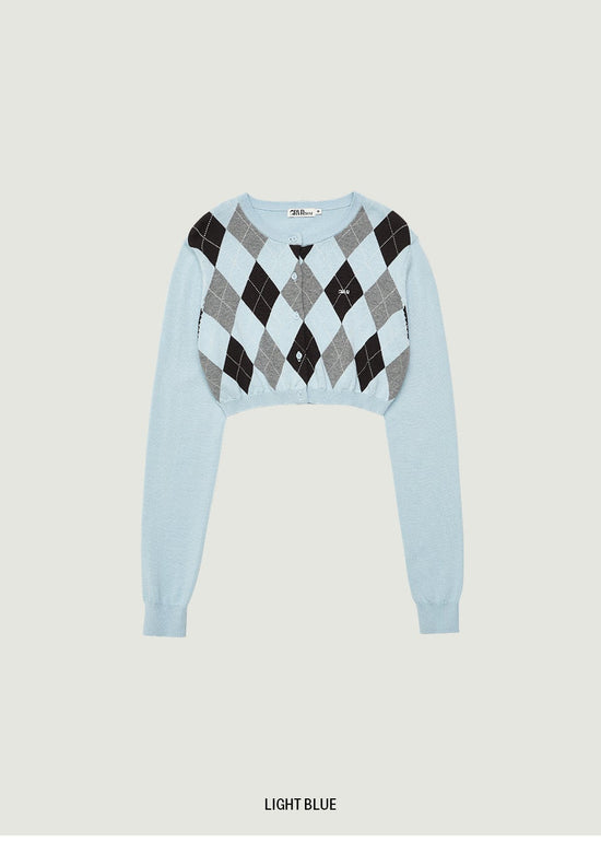 VENI ARGYLE CROP CARDIGAN
