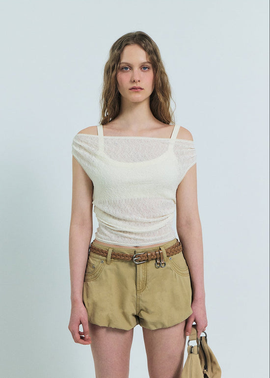 CLOUD LACE OFF-SHOULDER T-SHIRT