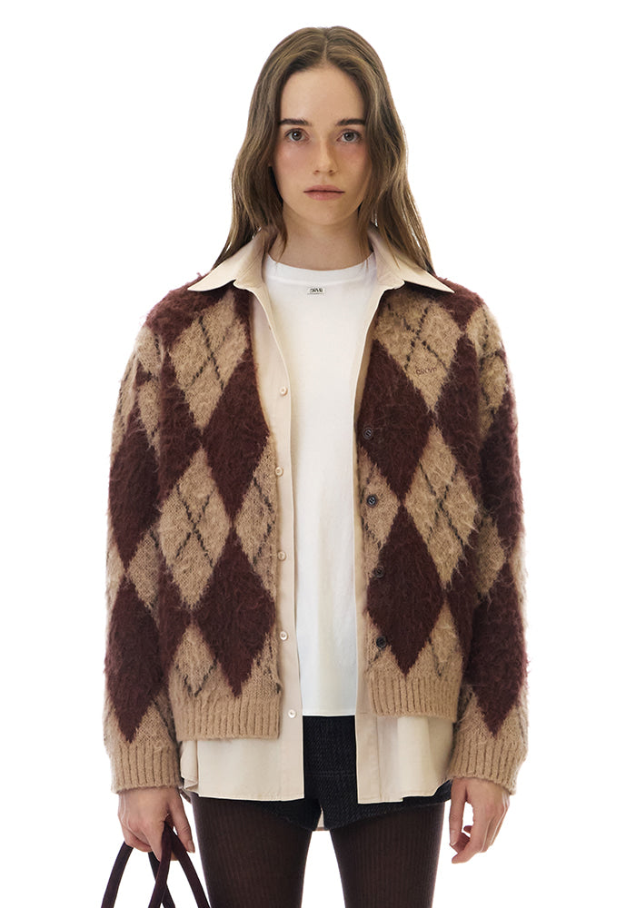ARIA BRUSHED ARGYLE CARDIGAN (発送予定: 2025年12月中旬〜